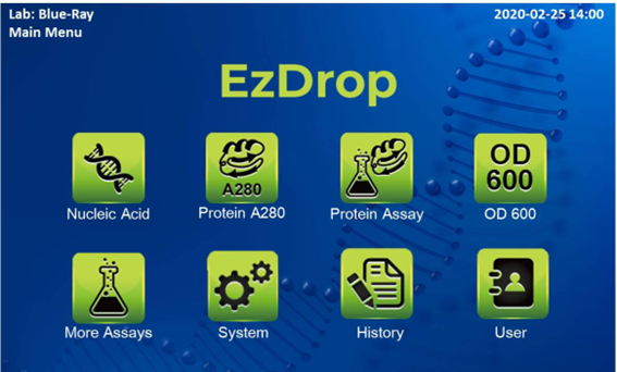 Giao diện chính của máy EzDrop 1000